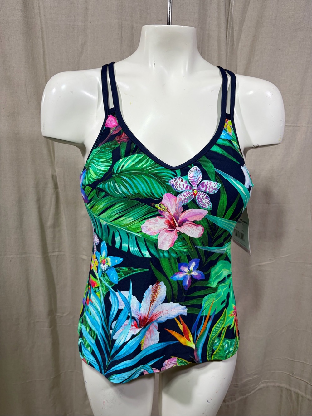 Beach House Tropical Floral One-Piece Tank - Navy with Pink & Green